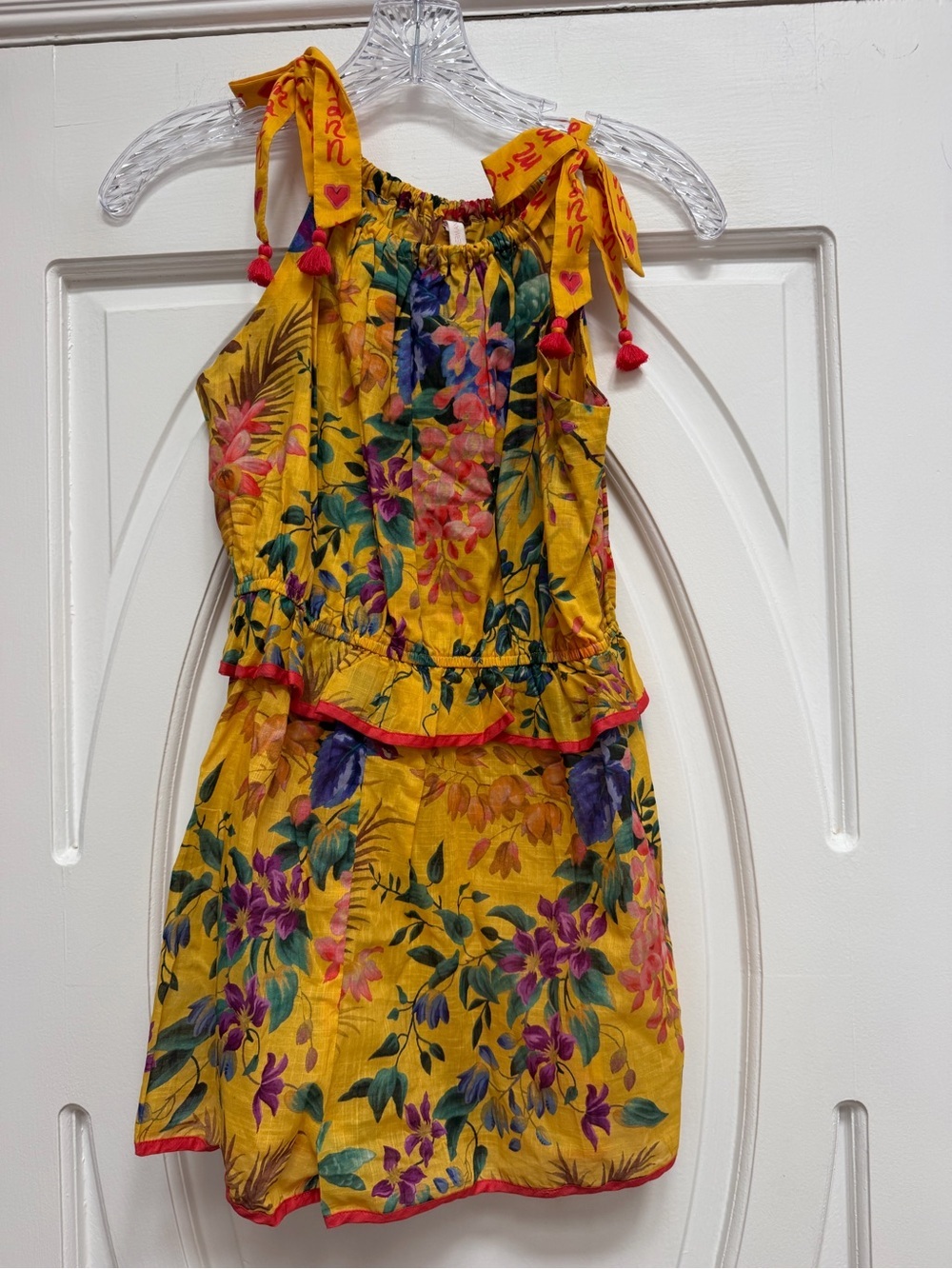 Zimmermann Girls' Yellow Floral Tie-Shoulder Dress 10
